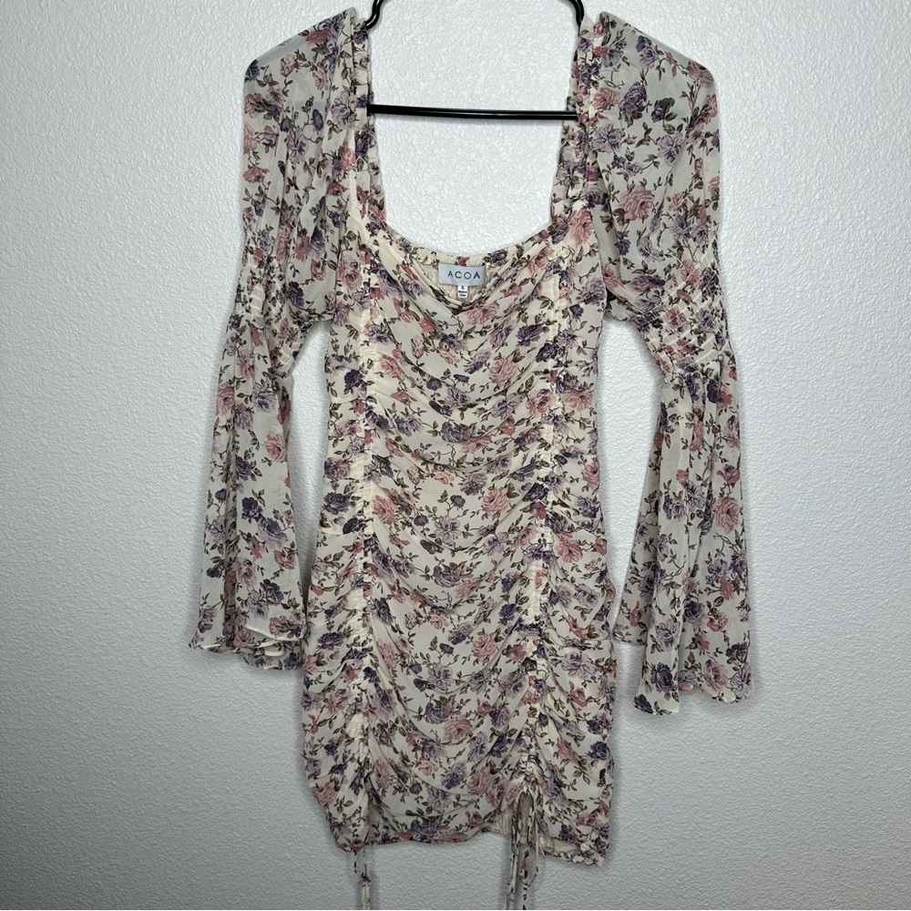 Floral Ruched Mini Dress Size Small - Picture 4 of 8